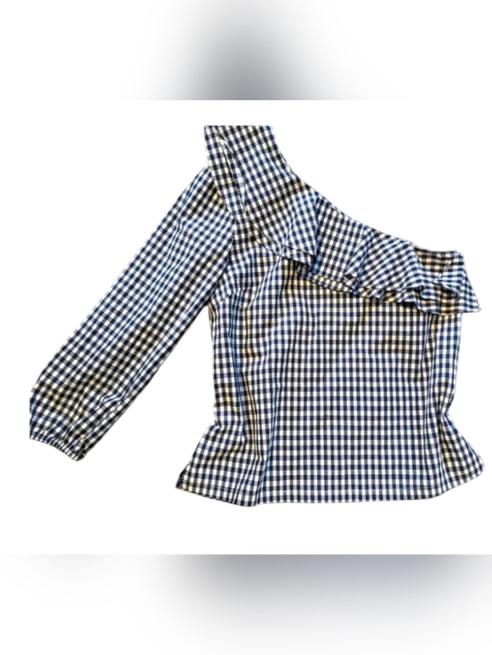 J. Crew Off the Shoulder Gingham Cotton Ruffle Shirt 4 Peasant Asymmetrical